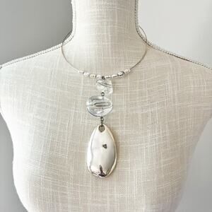 Chico's Chunky Silver & Clear Wire Wrapped Stone Necklace